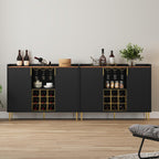 ARTPOWER 48" Wine Bar Cabinet with Fluted Texture, Modern Buffet Sideboard with Wine Rack and Glass Holder, Liquor Coffee Station with Storage for Kitchen, Living Room, Home Bar, Black