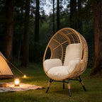 Wicker Egg Chair Indoor Outdoor, 400lbs Capacity, Pill-Resistant Fabric, Removable Cover Balcony Chairs(Natural)