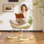 VINGLI 25.6" Extra Wide Criss Cross Nursery Rocking Chair,Cute Curved 115° Reclining Armless Glider,Teddy Small Rocker w/Pillow & Solid Wood for Indoor,Bedroom, Living Room,Teddy Fleece,Seafoam Green