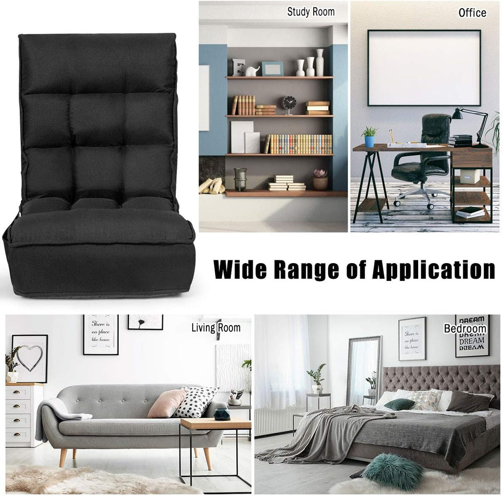 DORTALA Foldable Floor Chair for Adults, Memory Foam Gaming Chair w/ 5-Position Adjustable Head and Back Support, Indoor Seat for Bedroom, Living Room, Gaming Room, Black