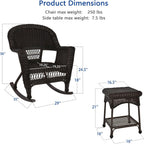 Jeco 3 Piece Rocker Wicker Chair Set, Espresso
