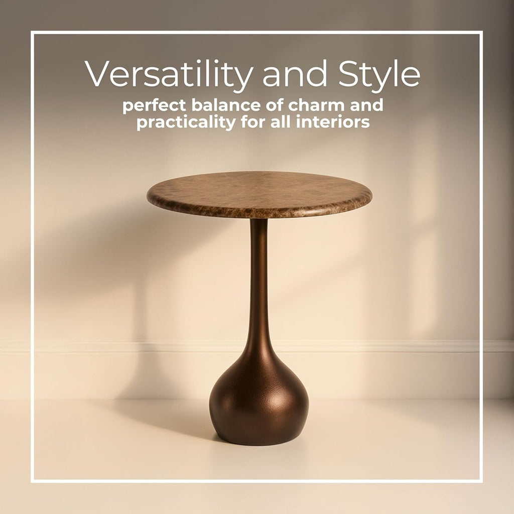 Marble Accent End Table for Home Decor - Decorative Small Table Stand for Bedroom Night Stand, Bedside, and Living Room Decor - Modern Side or Drink Table for Small Spaces - 20", Brown & Gold
