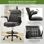 Drafting Chair Tall Office Chair for Standing Desk, Ergonomic Tall Desk Chair with Adjustable Foot Ring, Flip-Up Armrests, Lumbar Support, Comfortable Fabric Seat – Ideal for Home and Office Use