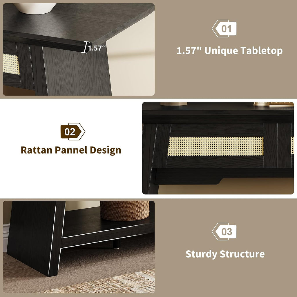 iPormis 70.9 Inches Rattan Entryway Table with Drawer, Narrow Long Console Table Behind Sofa, Modern Entry Accent Hallway Table for Living Room, Behind Couch, Entrance, Black