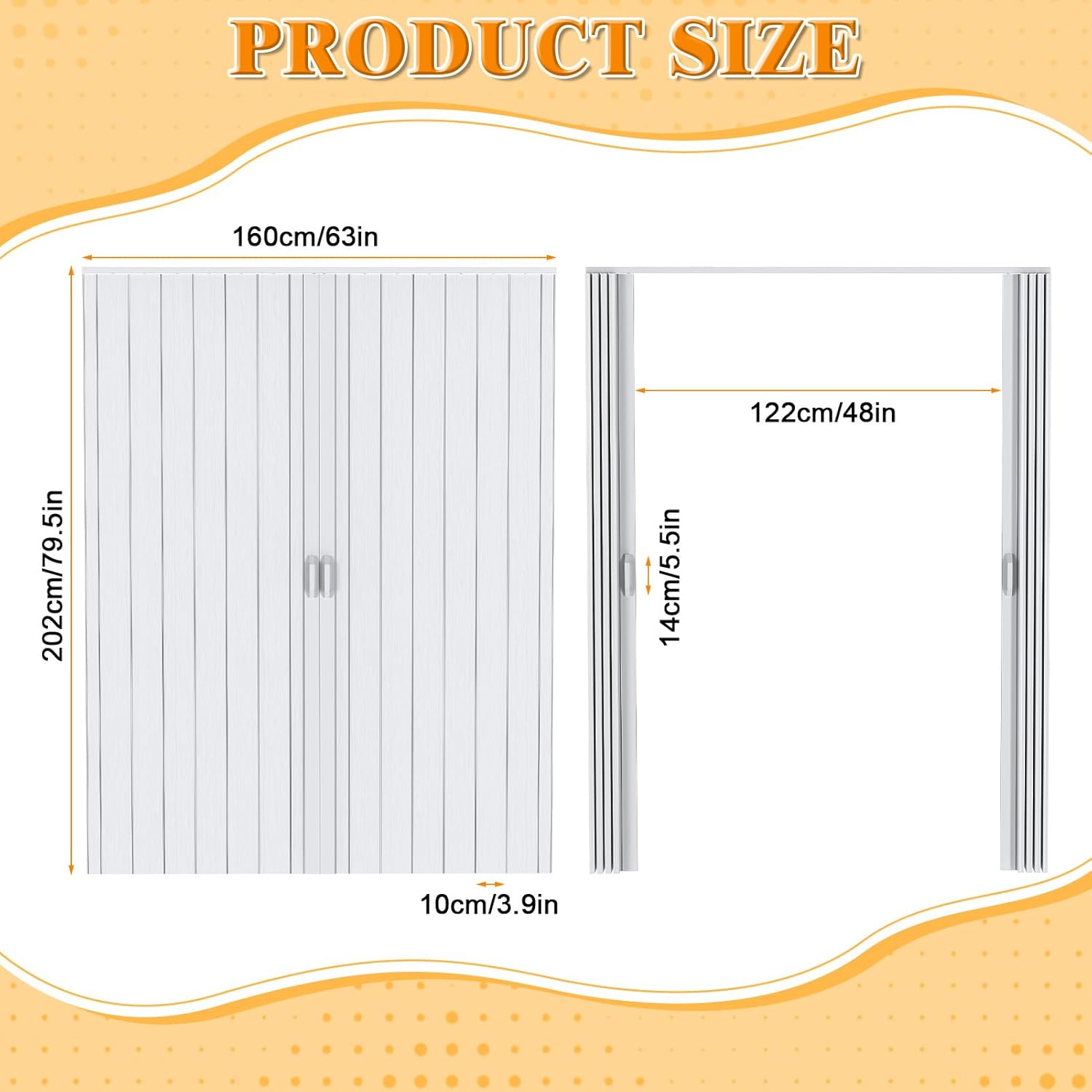 60" x 80" PVC Accordion Door, White Double Layer PVC Folding Interior Door with Sliding Track Kit, Space-Saving Closet Door, No Floor Track, Dual-Sided Handle & Latch, Easy to Install and Clean (B)
