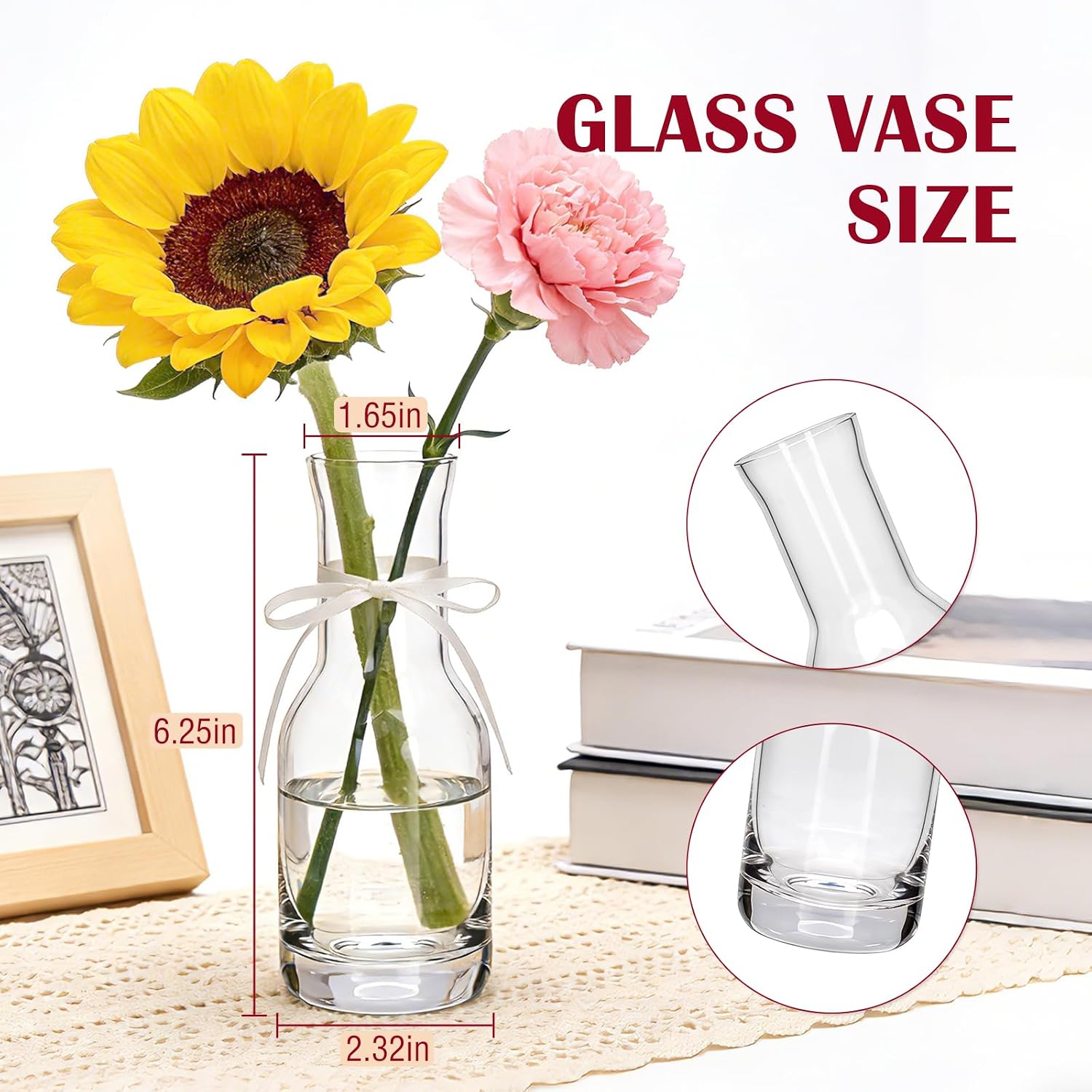 6 Inch Small Clear Glass Flower Vase, 6 Pack Ins Modern Boho Style Bud Vase for Table Centerpiece, Home Desk Decor, Wedding & Housewarming Gift