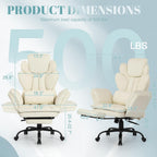 Flip Armrests Criss Cross Office Chair, Reclining Office Chair with Foot Rest, Adjustable Headrest, Massage Waist Pillow, Cross Legged Big and Tall Desk Chair Wide Seat Vanity Chair, PU Leather White