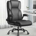 Office Chair,Big and Tall Office Chair,Home Desk Computer Chair, Executive Leather Computer Chair with Lumbar Support& Flip-Up Arms, Rocking Function Swivel Chair for Home Office,Black