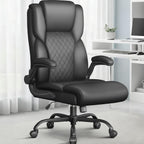 Office Chair,Big and Tall Office Chair,Home Desk Computer Chair, Executive Leather Computer Chair with Lumbar Support& Flip-Up Arms, Rocking Function Swivel Chair for Home Office,Black