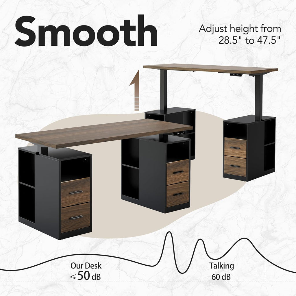 HUANUO 55" Standing Desk with Drawers, Executive Electric Height Adjustable Stand Up Desk with Storage, Black Walnut