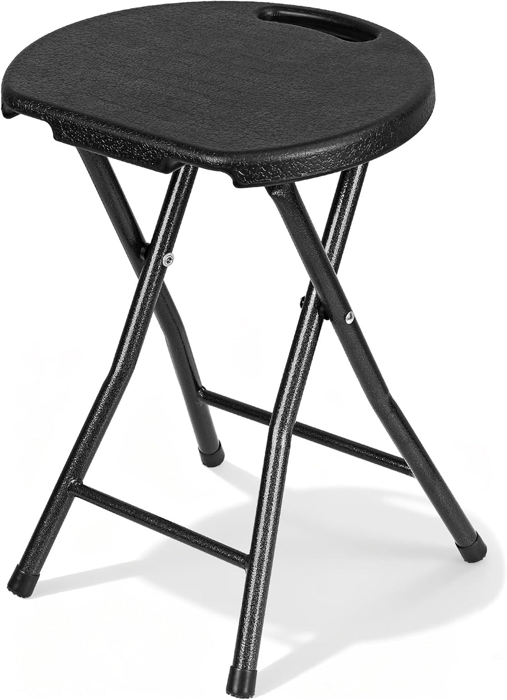 VECELO Folding Stool 18" with Handle, Solid Bottom Support, Iron X-Frame, 500 lbs Capacity, Anti-Slip Feet, Easy Clean, Lightweight Foldable Stool for Camping, Kitchen, Vanity and Outdoor, Black