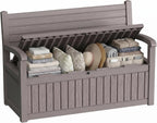 80 Gallon Outdoor Storage Bench Spacious Storage Box Waterproof Resin Deck Box Lockable for Patio, Garden, Livig Room & Outdoor Spaces（Grey）