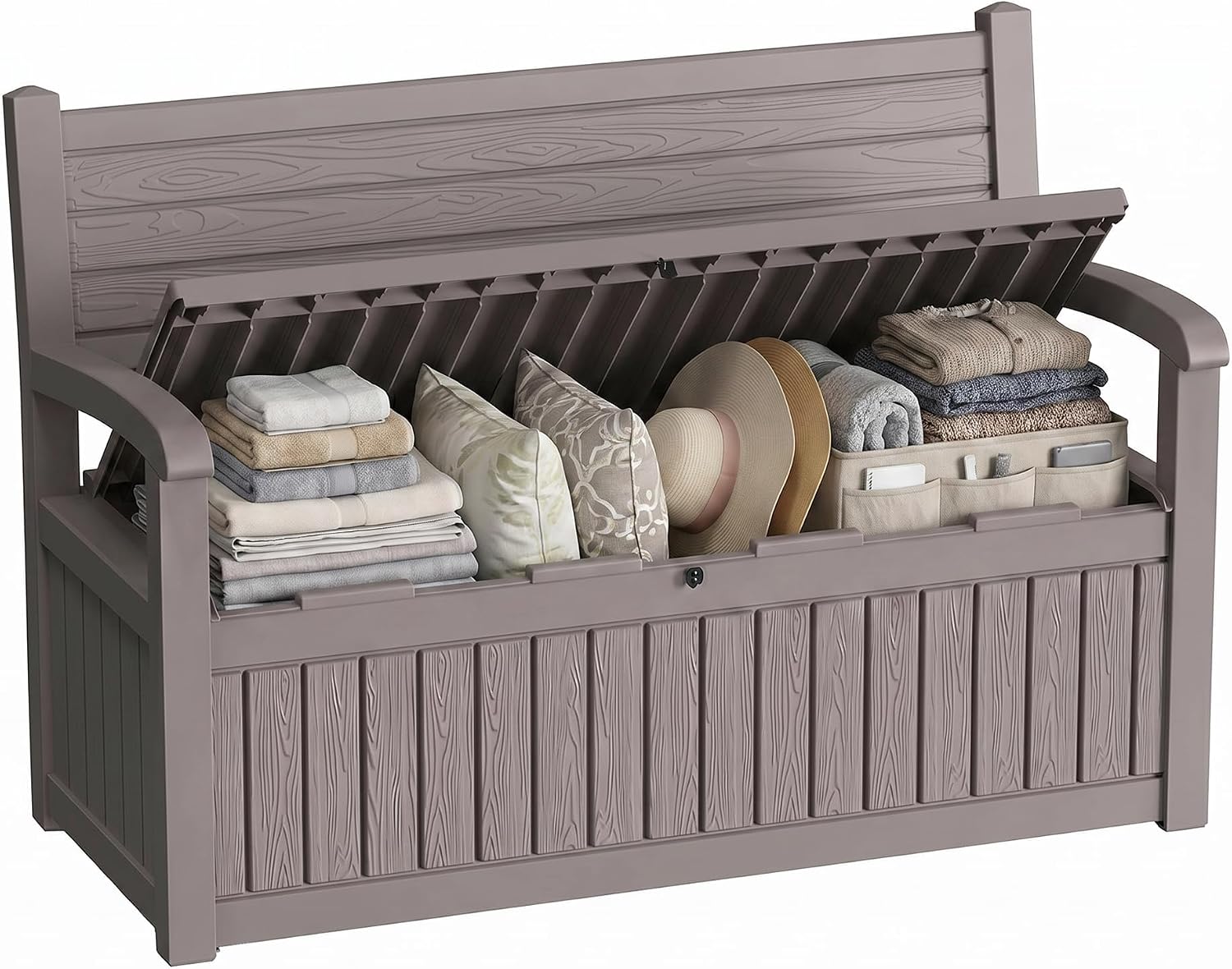 80 Gallon Outdoor Storage Bench Spacious Storage Box Waterproof Resin Deck Box Lockable for Patio, Garden, Livig Room & Outdoor Spaces（Grey）