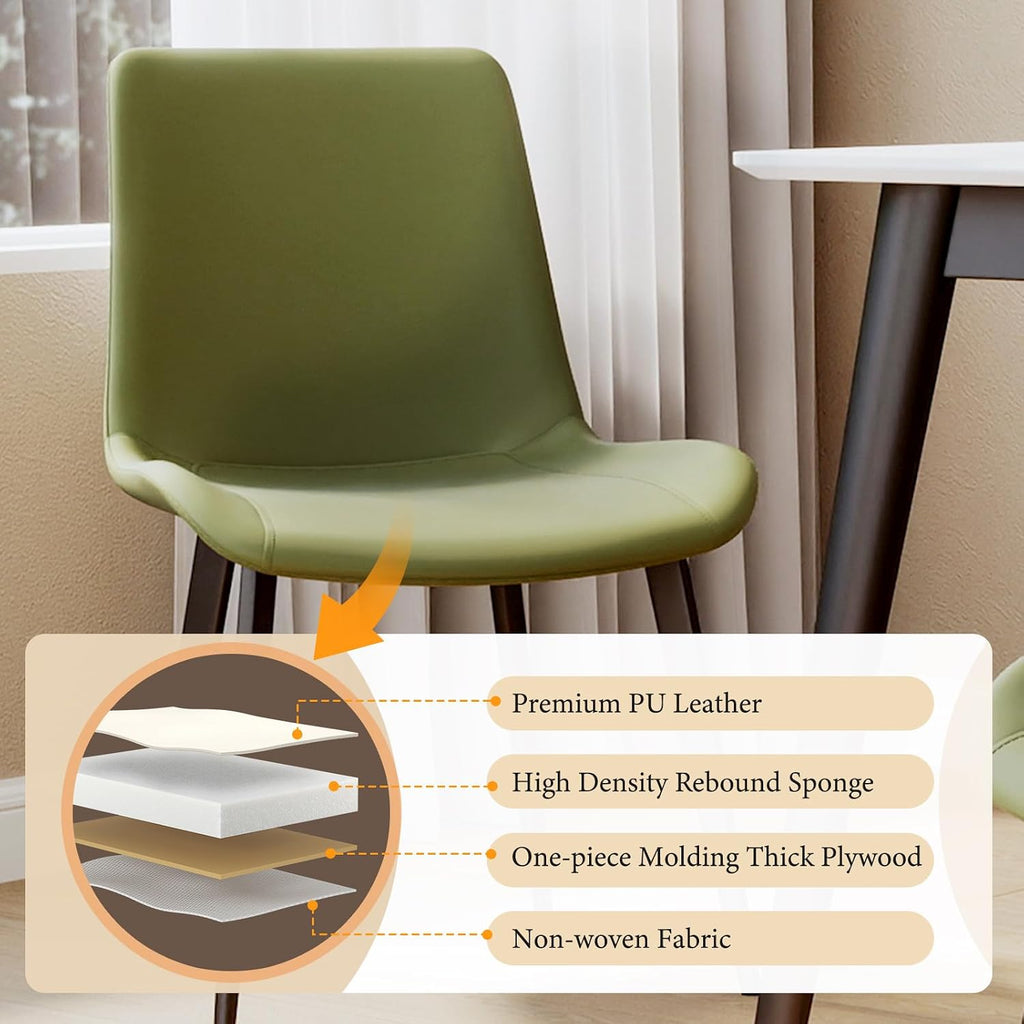 Modern Dining Chairs Set of 4, PU Leather Upholstered Dinner Chairs with Sturdy Metal Legs and Comfort Backrest, Armless Accent Side Chairs for Home Kitchen, Living Room (Green)