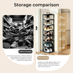 UFORU 9 Tier Vertical Shoe Rack, Corner Shoe Organizer for Entryway, Narrow Free Standing Shoe Organizer for Small Spaces, Easy Assembly Tall Shoe Storage Stand, Ideal for Low-Top Sneakers