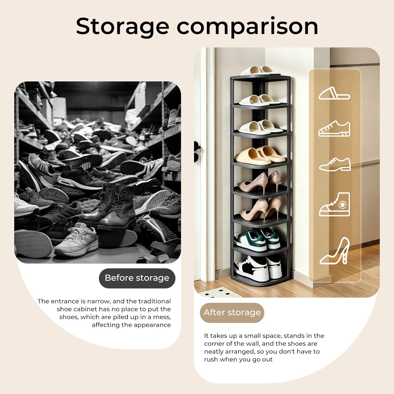 UFORU 9 Tier Vertical Shoe Rack, Corner Shoe Organizer for Entryway, Narrow Free Standing Shoe Organizer for Small Spaces, Easy Assembly Tall Shoe Storage Stand, Ideal for Low-Top Sneakers