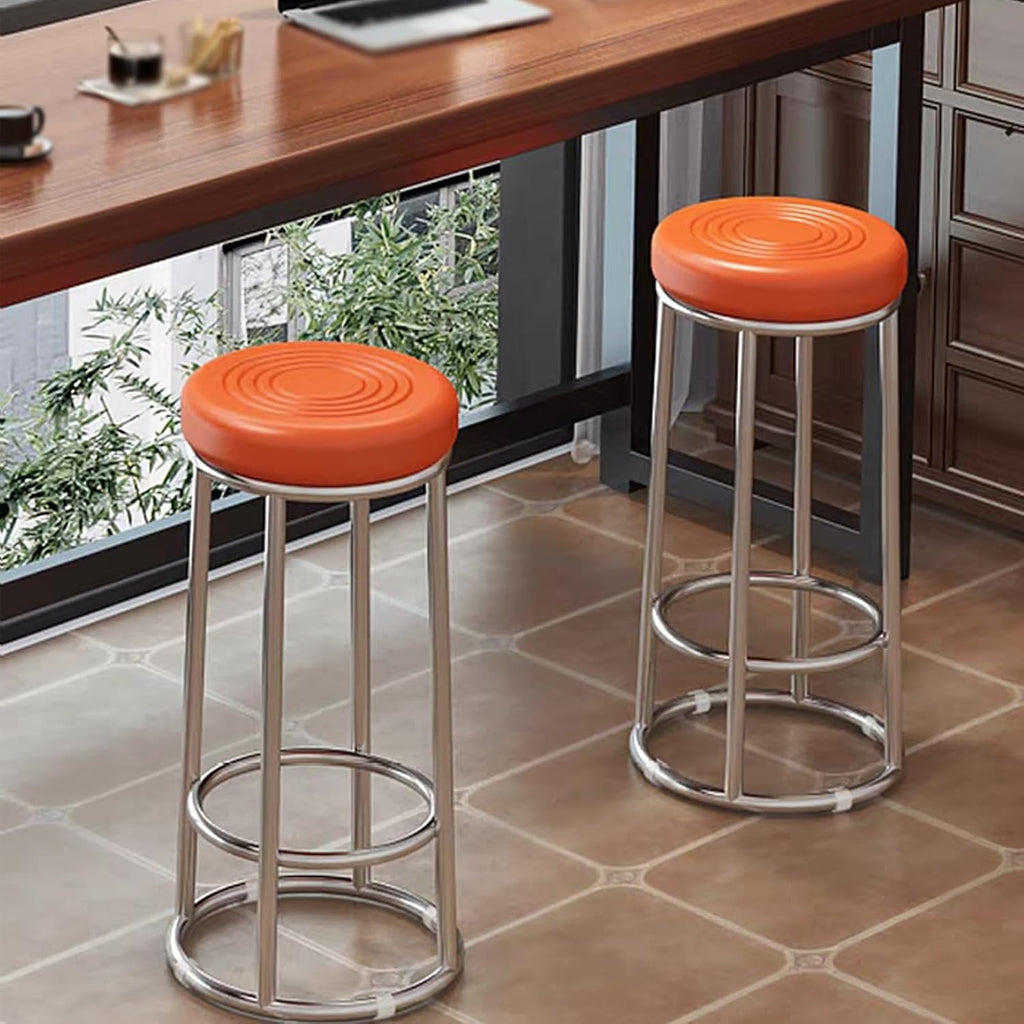 Backless Kitchen Stool, Stable Reinforced Frame Bar Stool, Office Three-Ring High Chair, for Patio, Picnic, Kitchen, Dining(Orange,63cm)