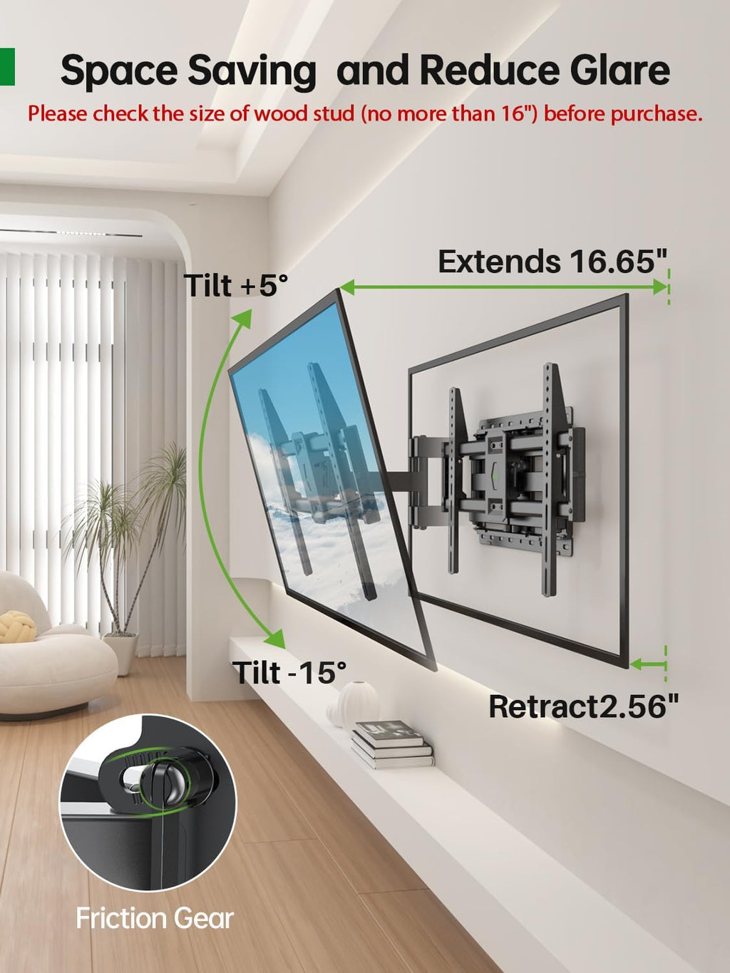 USX Mount Full Motion TV Wall Mount for Most 42-90 inch Flat Screen/LED/4K, TV Mount Bracket Dual Swivel Articulating Tilt 6 Arms, Max 16" Wood Studs, VESA 600x400mm, Holds up to 132lbs