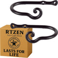 RTZEN Decorative Metal Curtain Tiebacks - Farmhouse Wrought Iron Curtain Holdbacks - Drapery Holders for Wall - Unique Metal Tie Backs for Curtains - 2 Pcs (Black Classic)