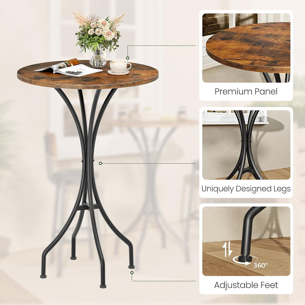 CHOEZON Bar Table, Round High Top Table, Home Counter Height Table, for Kitchen, Pub, Bistro, Living Room, Meeting Room, Rustic Brown and Black TBT06BF