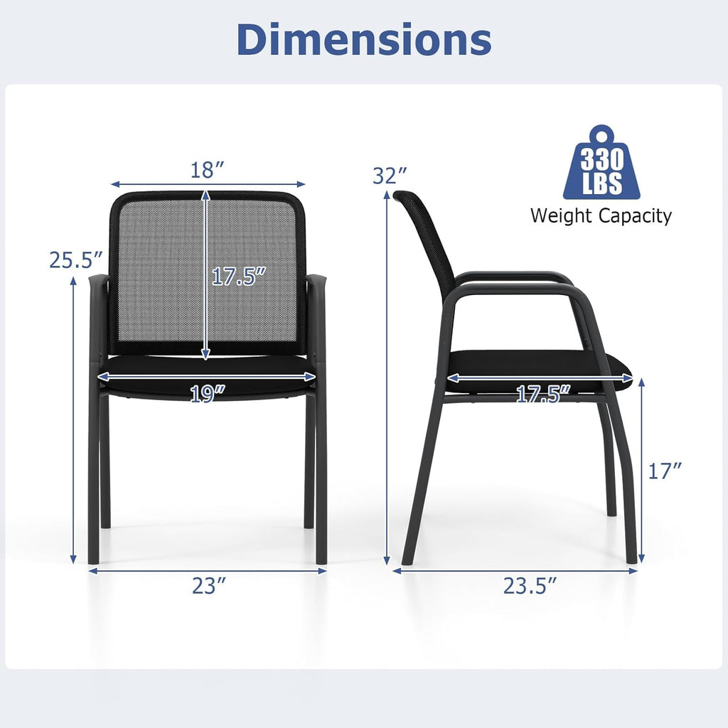 Giantex Office Guest Chair Set of 2, Waiting Room Chairs with Mesh Back, Padded Seat, Armrests, Metal Frame, 330 Lbs Capacity, Conference Chairs No Wheels for Reception Room, Meeting Room, Lobby (1)