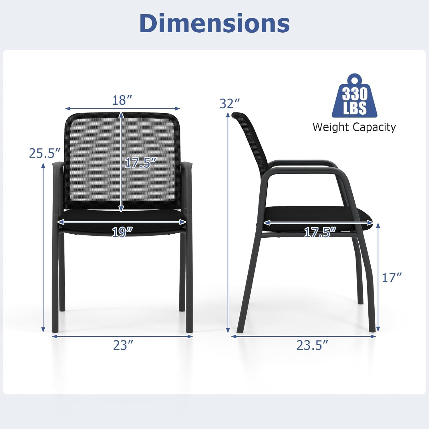 Giantex Office Guest Chair Set of 2, Waiting Room Chairs with Mesh Back, Padded Seat, Armrests, Metal Frame, 330 Lbs Capacity, Conference Chairs No Wheels for Reception Room, Meeting Room, Lobby (1)