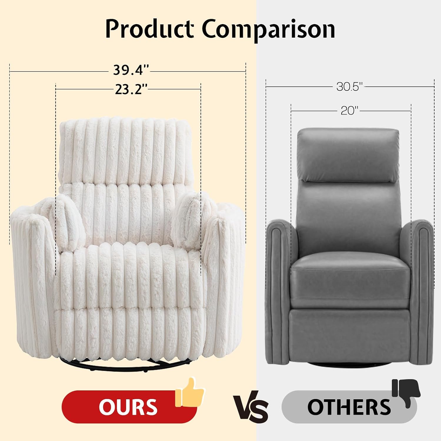 Jocisland Power Rocking Nursery Chair/Swivel Recliner/USB, Cream Corduroy | Oversized Glider Chairs,Corduroy,2 Pillows,USB & Type-C,Reclining Armchair Sofa,Living Room,Bedroom,Nursing