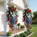 Red White and Blue Hanging Flowers, 2026 New Patriotic Hanging Flower Baskets for 4th of July Decoration, Artificial Flowers for Outdoors Garden Porch Decor (Style A-2PCS)