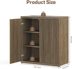Airynee 31” Sideboard Cabinet with Storage, Fluted Accent Cabinet with Adjustable Shelves, Modern Wood Credenza Cabinets with Pop-up Doors for Entryway Kitchen Living Room Hallway, Brown 3 Pcs