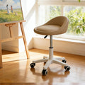 Swivel Rolling Stool with Wheels, Height Adjustable PU Leather Drafting Chair, Round Seat for Salon, Spa, Tattoo, Office, Home Use Khaki Set of 1
