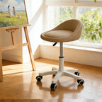 Swivel Rolling Stool with Wheels, Height Adjustable PU Leather Drafting Chair, Round Seat for Salon, Spa, Tattoo, Office, Home Use Khaki Set of 1