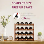 Wine Rack Storage,Bamboo Wine Racks Cabinet Shelf,4-Tier 16 Bottles Freestanding Wine Bottle Holder for Basement,Kitchen,Countertop