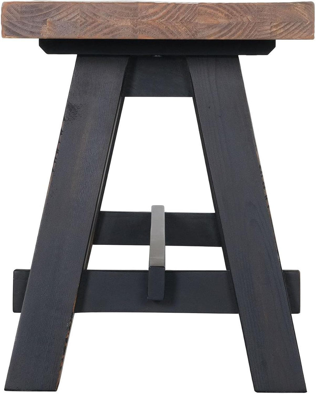 Adam 48-Inch Rustic Industrial Solid Wood Entryway Bench with Distressed Black Sawhorse Legs – Sturdy Accent Seating for Living Room, Mudroom, Dining Room, and Laundry Room by Alaterre Furniture