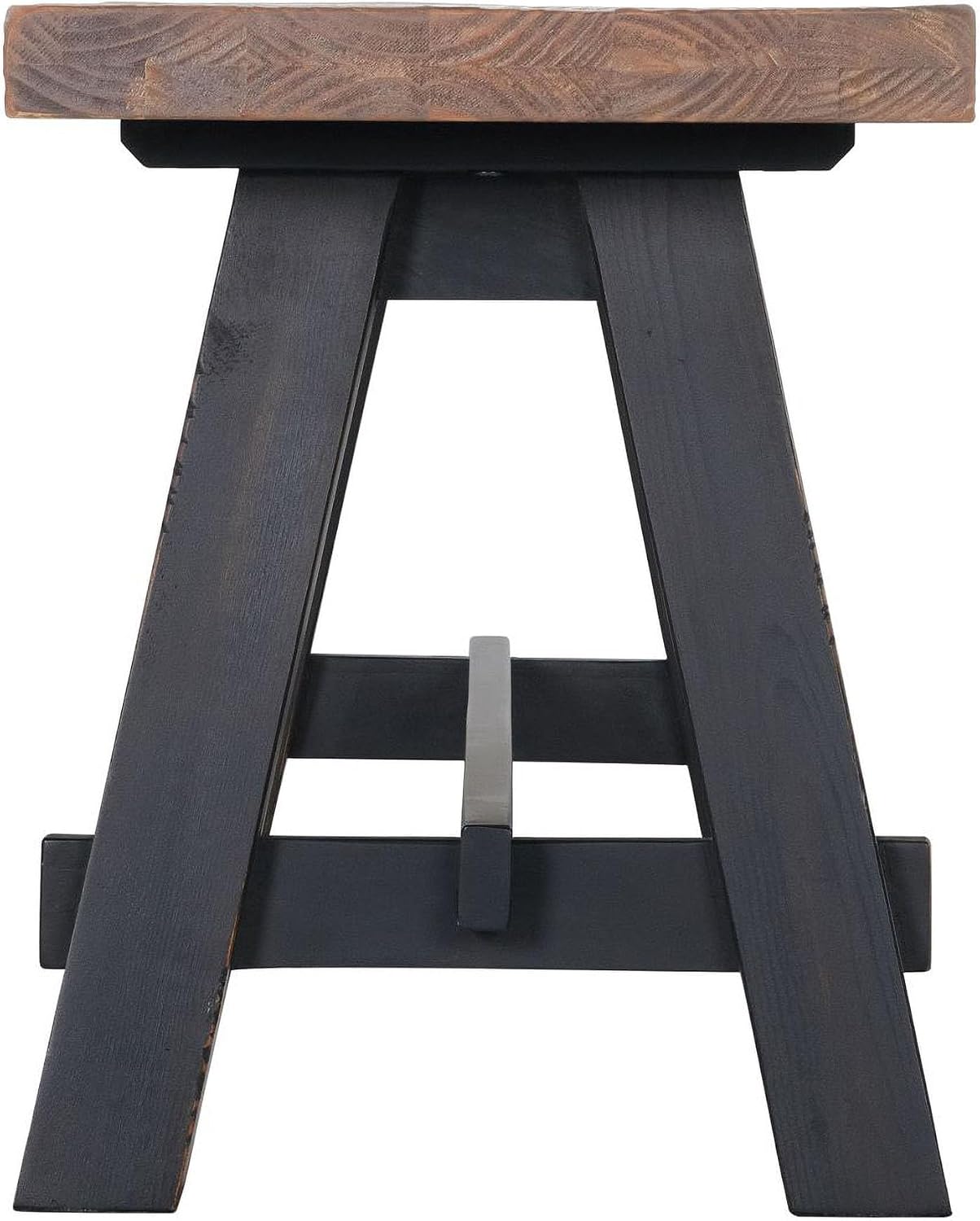 Adam 48-Inch Rustic Industrial Solid Wood Entryway Bench with Distressed Black Sawhorse Legs – Sturdy Accent Seating for Living Room, Mudroom, Dining Room, and Laundry Room by Alaterre Furniture