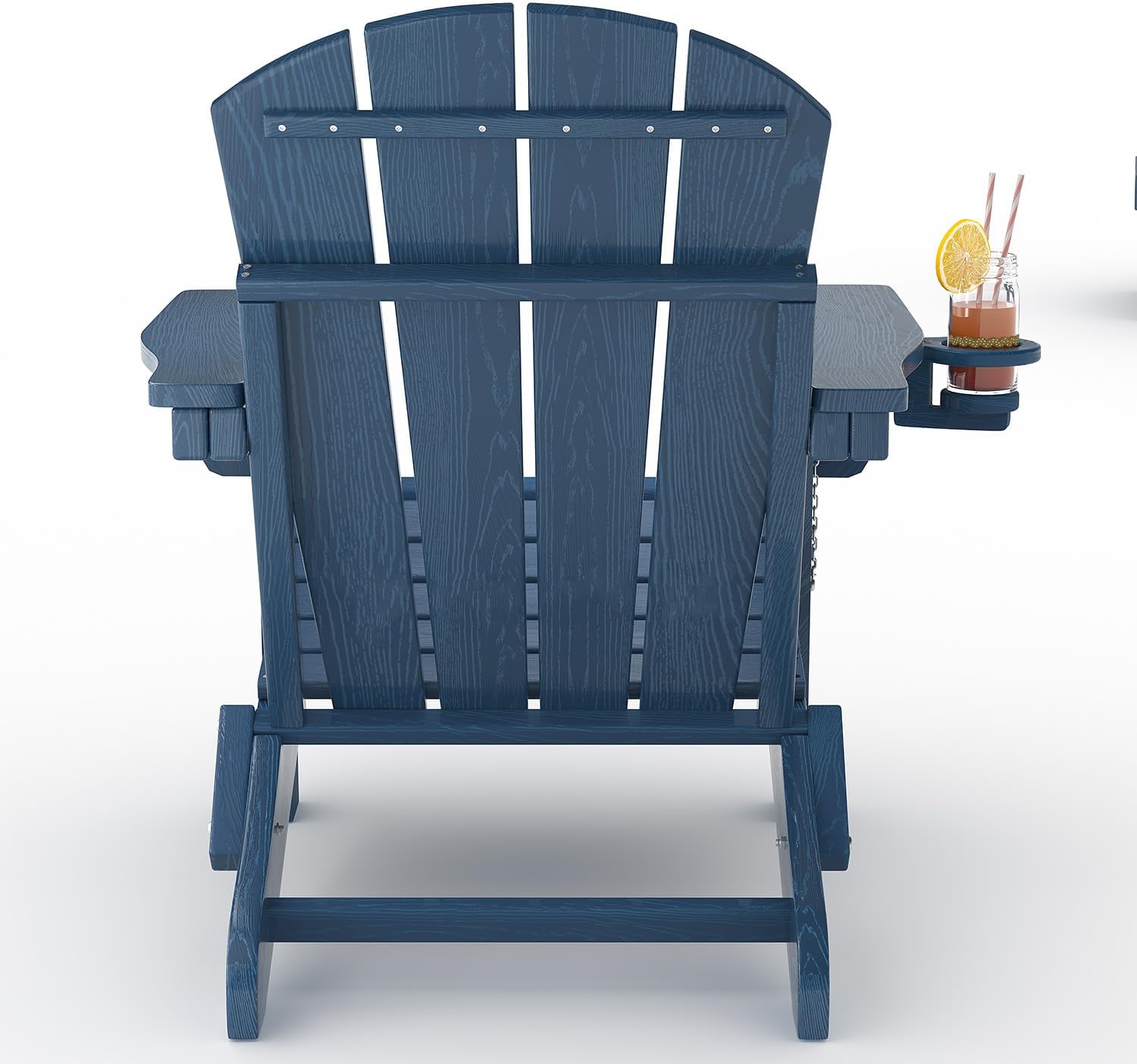 Garvee Folding Adirondack Chair Set of 4, HDPE Outdoor Patio Chair with Cup Holder, All Weather Resistent Wooden Textured for patios, Decks, Gardens, fire Pit, Navy Blue