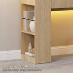 Entryway Table with 3 Drawers and Charging Station, 63" Console Table with LED Lights & Side Storage, Narrow Wooden Sofa Tables for Hallway, Foyer, Living Room, Natural Oak