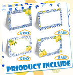 Jetec 48 Pcs Capri Lemon Place Cards Yellow and Blue Tile Table Name Cards Tent Placard Buffet Food Label for Table Setting Birthday Bridal Shower Italy Yellow Lemon and Amalfi Coast Party Decoration