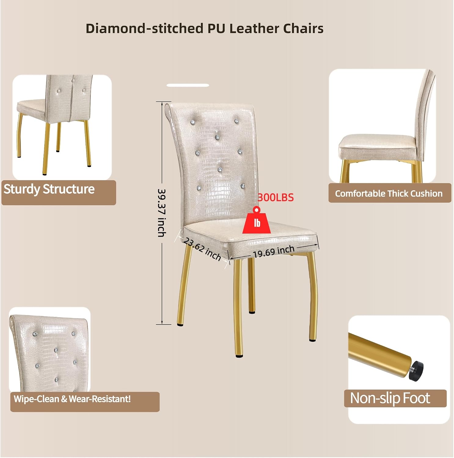 71" Dining Table Set for 6, White Faux Marble Dining Room Table Set for 6 with PU Leather Chairs and Gold Metal Legs, Easy Clean Kitchen Dining Set