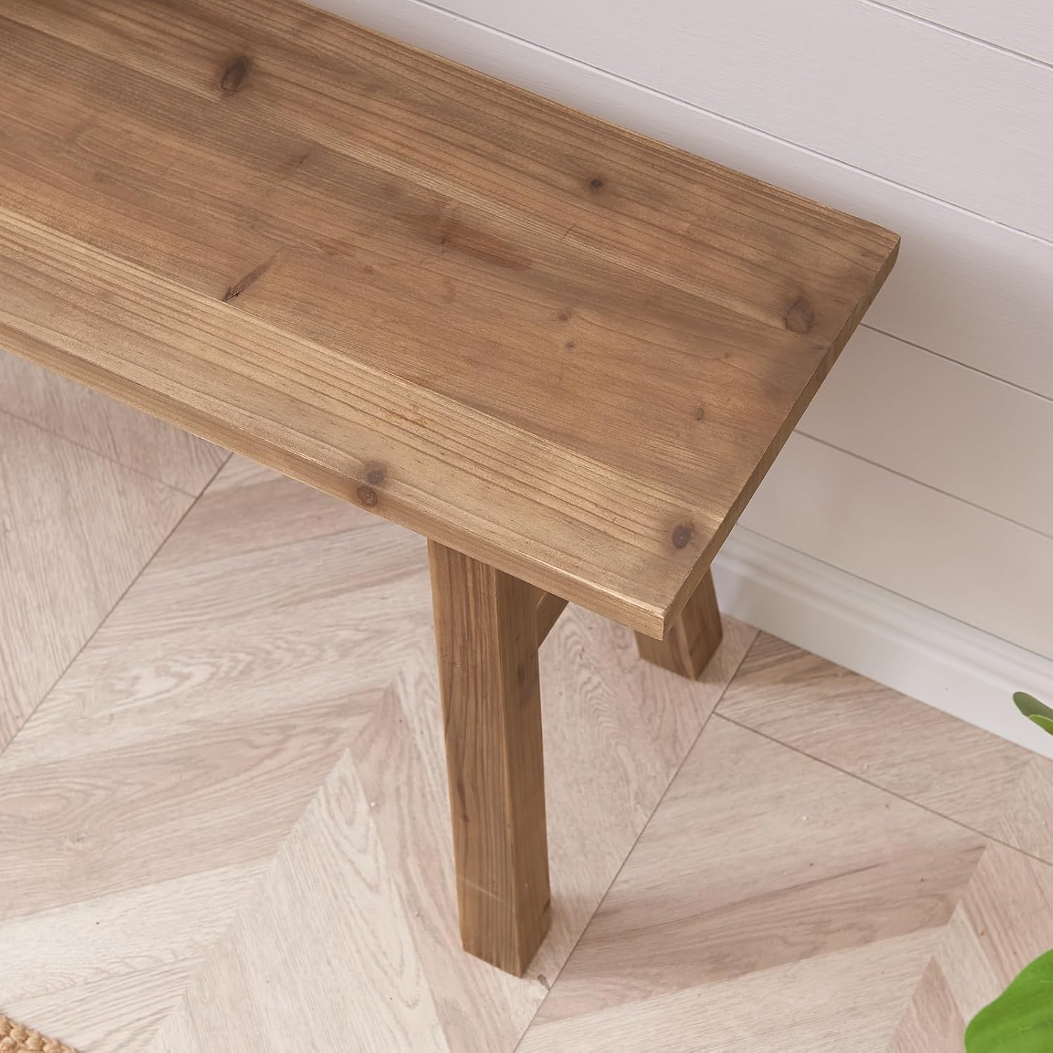 Wnutrees 43" Solid Wood Bench, Farmhouse Rustic Entryway Bench Seat for Dining Room, Hallway, End of Bed, Handcrafted Finish, Natural