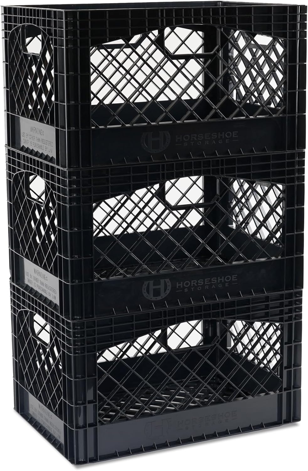 Stackable Milk Crates, 3 Pack, Kitchen Work Commercial Garage Totes, 24 Quart, Heavy Duty Plastic, Black, 19" L x 13" W 11" H