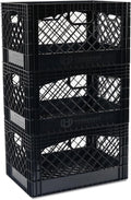 Stackable Milk Crates, 3 Pack, Kitchen Work Commercial Garage Totes, 24 Quart, Heavy Duty Plastic, Black, 19" L x 13" W 11" H