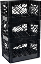 Stackable Milk Crates, 3 Pack, Kitchen Work Commercial Garage Totes, 24 Quart, Heavy Duty Plastic, Black, 19" L x 13" W 11" H