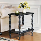 CozyDH Solid Wood End Side Table for Living Room - Small Wooden Nightstand for Bedroom, Black