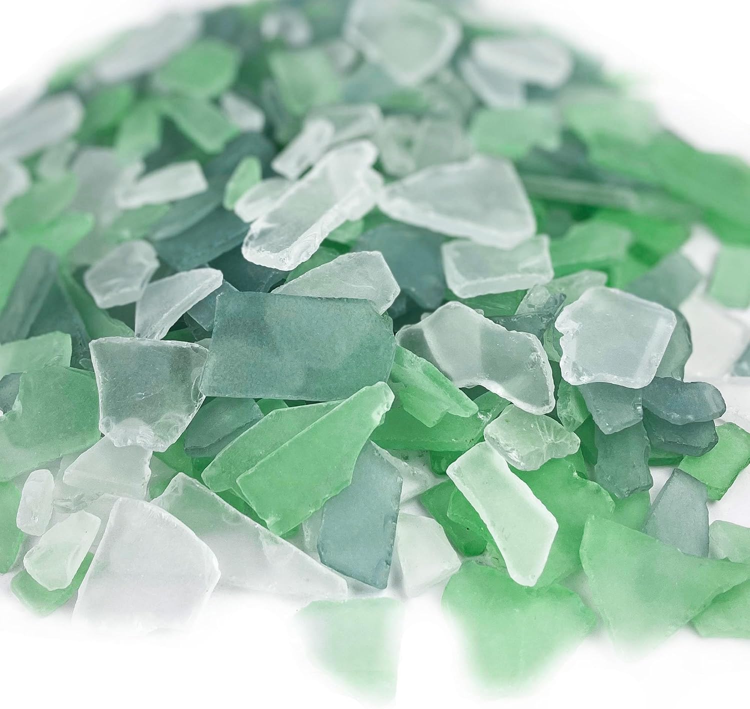 CYS EXCEL Sea Glass 24 Ounces Palm Green & Light Green & Clear Mix | Multiple Color Choices Crushed Glass Vase Filler | Aquarium Nautical Décor for Art Crafts Flat Frosted Dyed Color Stone