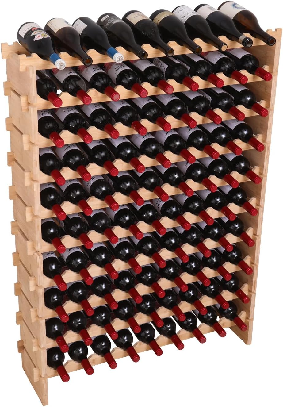 90 Bottle Bamboo Wine Rack Stackable Storage Freestanding Floor Wooden Modular fWine Rack Shelf