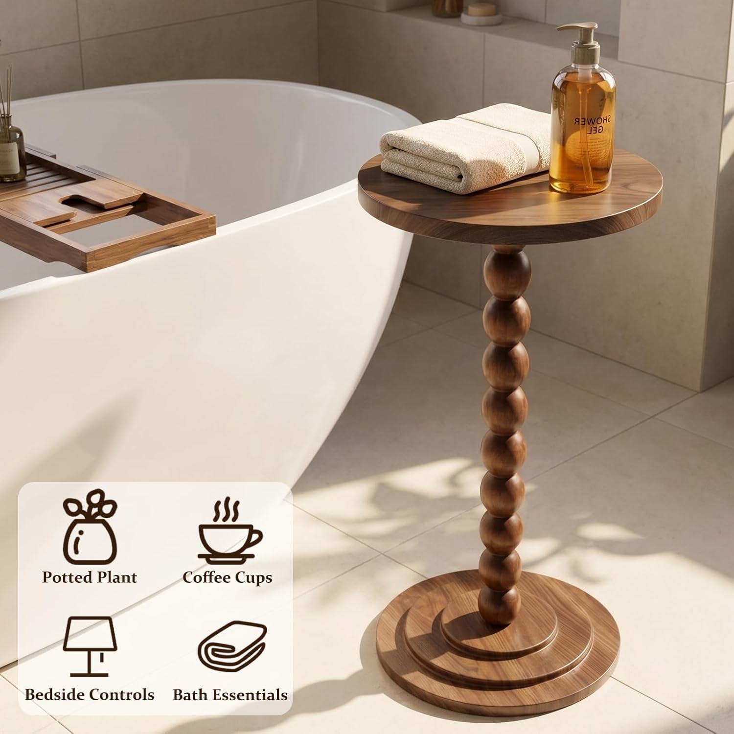 Small Round Side Table, C Table End Tables for Sofa, Sofa Round Tables for Living Room Study and Small Spaces (Walnut)
