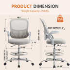 Drafting Chair, Desk Chair with Flip-Up Armrests, High Desk Chair Adjustable Height, Ergonomic Tall Office Chair with Lumbar Support and Adjustable Footrest Ringand Flip-up Armrests (Gray)