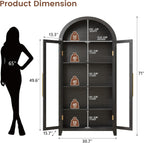 LVSOMT 71” Arched Curio Cabinet with Glass Doors, Display Cabinet with Human Sensor LED Light, 5 Tier China Cabinet with Adjustable Shelf, Tall Bookcase with Storage for Home Black