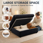 35.3" Corduroy Ottoman with Storage Oversized Ottoman for Modular Sectional Couches Foot Rest Stool with Hidden Compartment for Living Room, Apartment (Black, 35.3")
