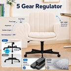 Criss Cross Office Chair with Wheels and Arms, Vanity Chair with Back, Comfy Swivel Cross Legged Office Chairs for Ultimate Comfort and Support, Unique Multifunctional Stylish Arms (Fabric Beige)